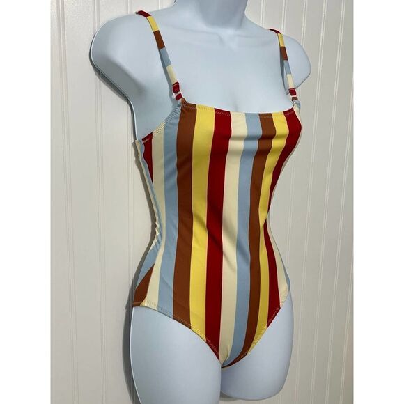 Solid & Striped Nina Multi Color‎ Striped One Piece Swimsuit Blue Red Yellow XS - Picture 12 of 12